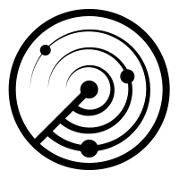 Black and white icon of a radar screen