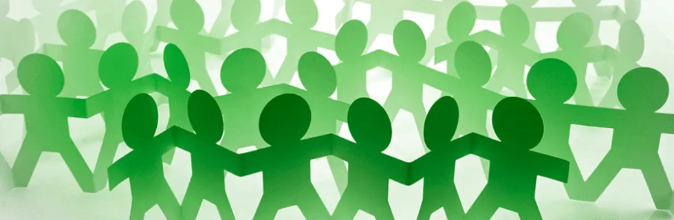 illustration of green cutout figures holding hands