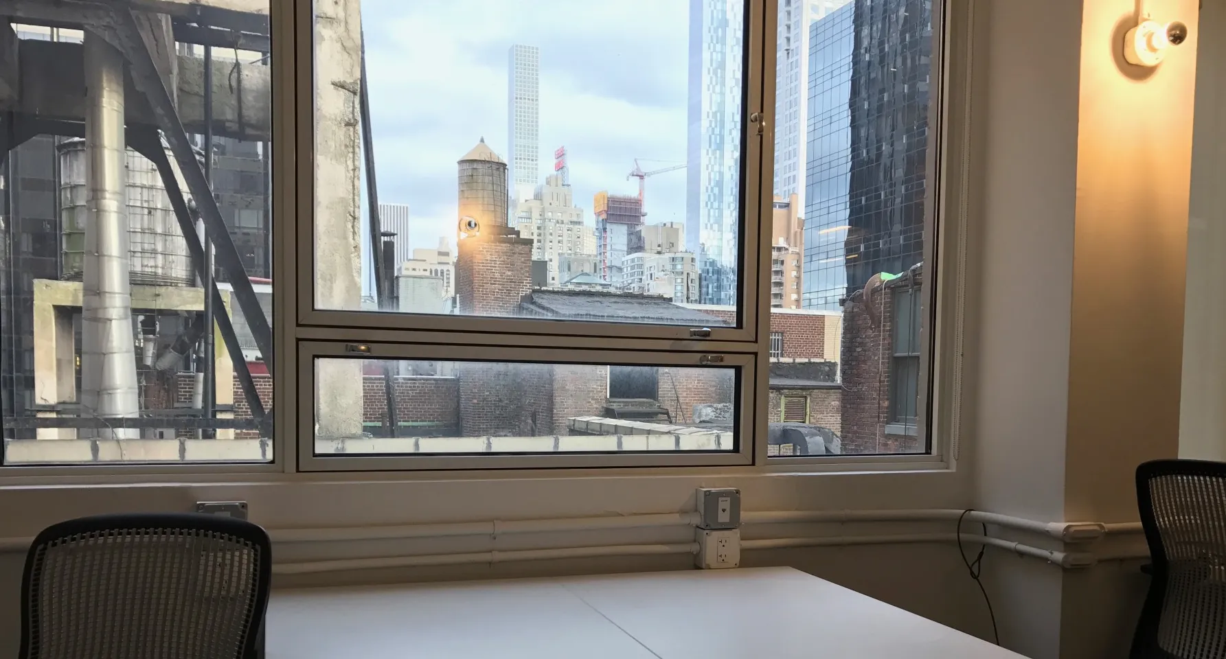 View towards midtown through a window