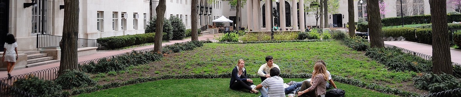 Students sitting on the grass on campus